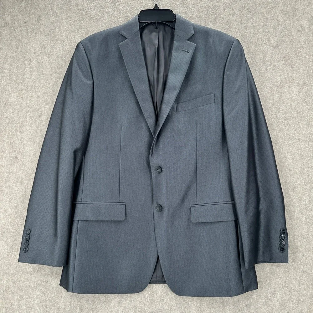 Calvin Klein Shiny Charcoal Herringbone Full Suit Jacket 40R Pants 32X30‎